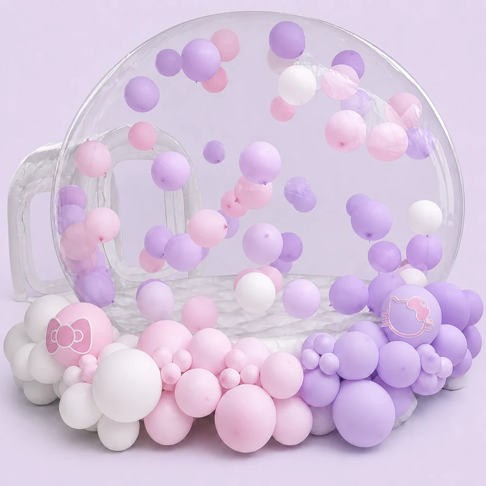 Bubble House Incanto com balões em lilás, rosa e branco